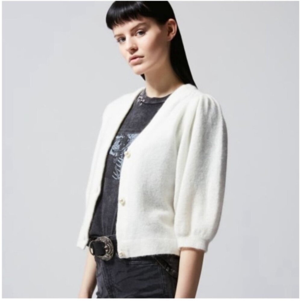 The Kooples Wool Blend Pearl Button Cardigan Sweater Ivory